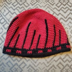 Handmade Knit Red and Black Hat